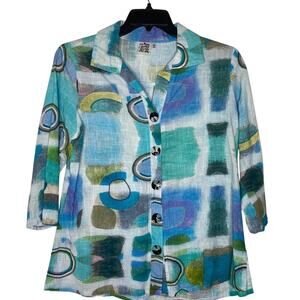Parsley & Sage Top L Artsy Art Abstract Print Button Front Lightweight Tunic